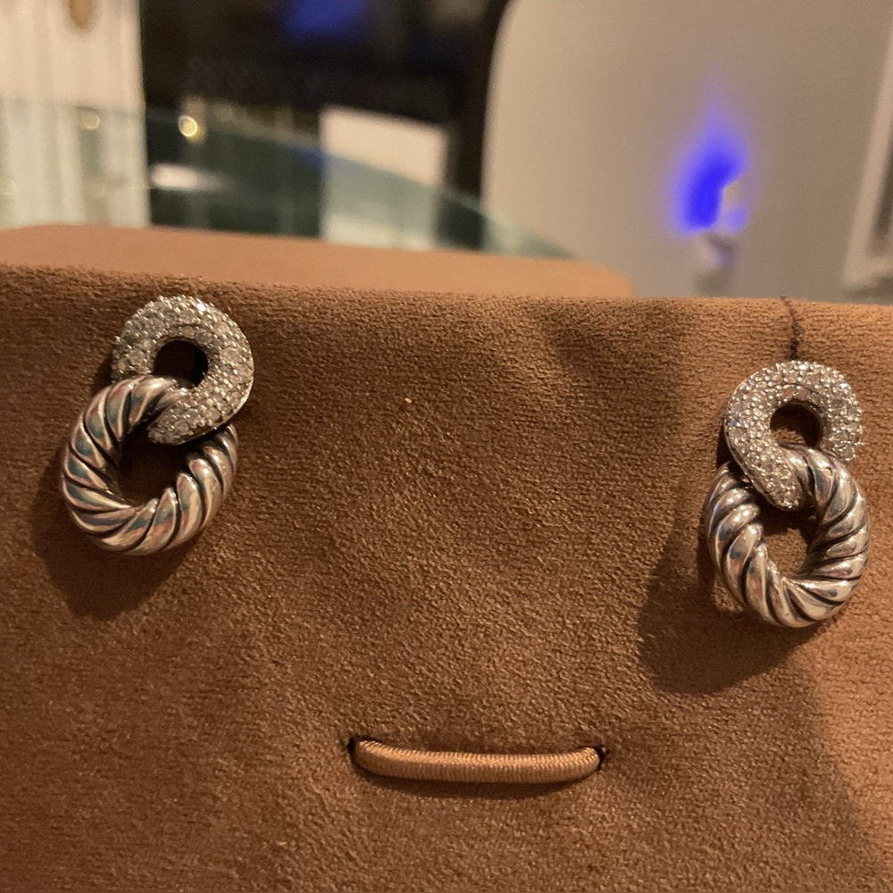 David yurman Belmont curb link diamond silver earrings